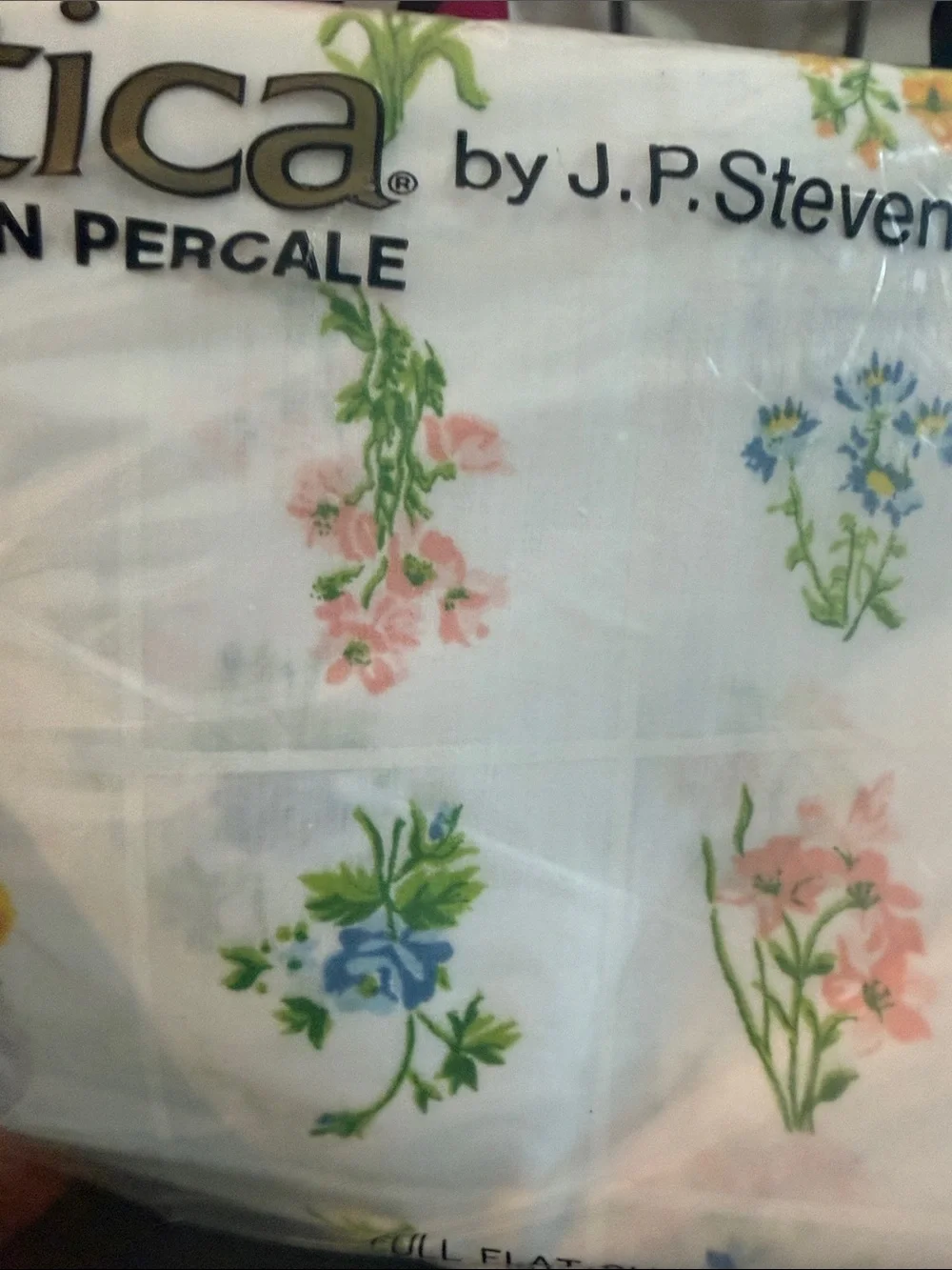 Utica No Iron Percale Floral Full Flat Sheet - White with Multi-Color Flowers